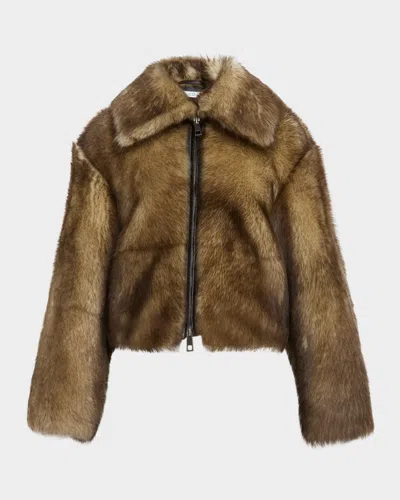 Co Sheep Shearling Crop Bomber Jacket In Brown