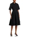 Co Short-sleeve Belted A-line Dress In Blue
