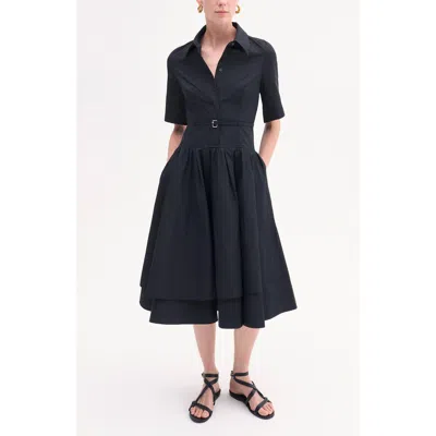 Co Short Sleeve Belted Dress In Black