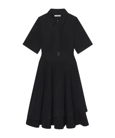 Co Short Sleeve Belted Dress In Tton Poplin In Black
