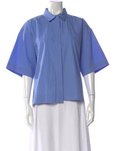 Pre-owned Co Short Sleeve Button-up Top In Blue
