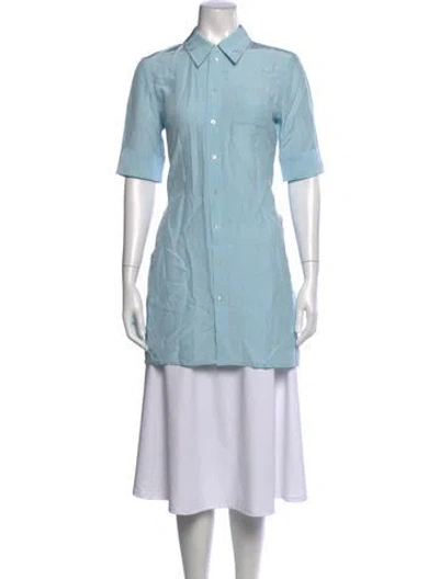 Pre-owned Co Short Sleeve Button-up Top In Blue