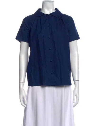 Pre-owned Co Short Sleeve Button-up Top In Blue