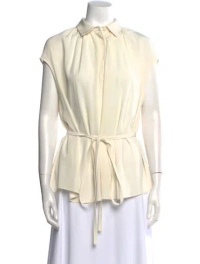 Pre-owned Co Short Sleeve Button-up Top In Neutral