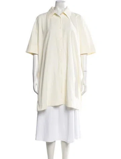 Pre-owned Co Short Sleeve Button-up Top In Neutrals