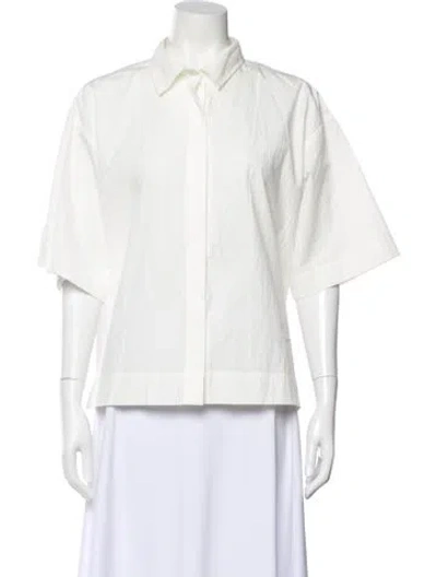 Pre-owned Co Short Sleeve Button-up Top In White