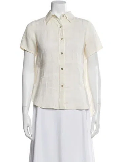 Pre-owned Co Short Sleeve Button-up Top In White
