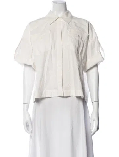 Pre-owned Co Short Sleeve Button-up Top In White