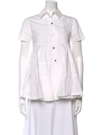 Pre-owned Co Short Sleeve Button-up Top In White