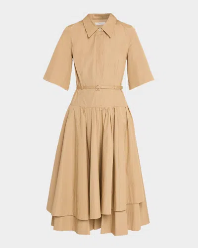 Co Short-sleeve Belted A-line Dress In Brown