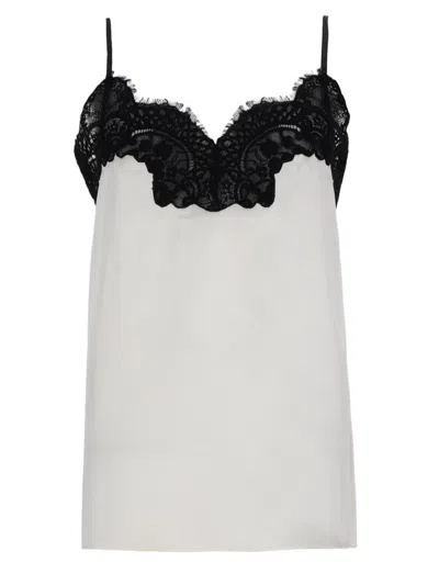 Co Silk Black Lace Trim Adjustable Straps Top In White