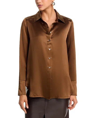 Co Silk Button Down Shirt In Brown