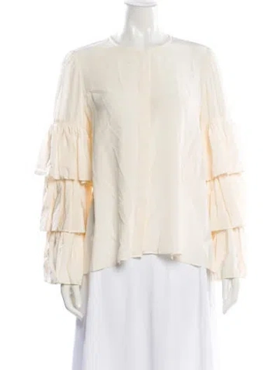 Pre-owned Co Silk Crew Neck Blouse In Neutral