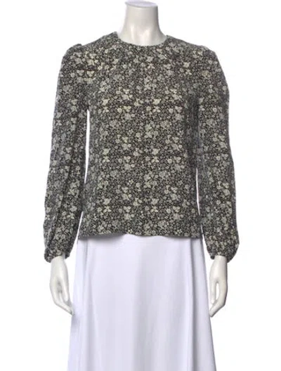 Pre-owned Co Silk Floral Print Blouse In Black