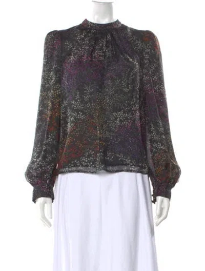 Pre-owned Co Silk Floral Print Blouse In Black
