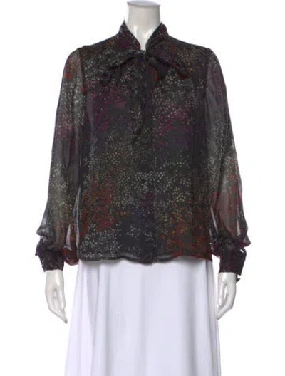 Pre-owned Co Silk Floral Print Blouse In Black