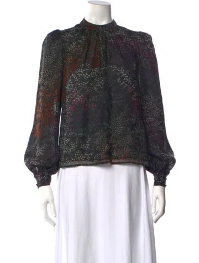 Pre-owned Co Silk Floral Print Blouse In Black
