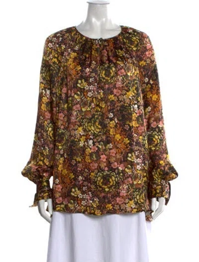 Pre-owned Co Silk Floral Print Blouse In Black/yellow
