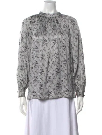 Pre-owned Co Silk Floral Print Blouse In Blue