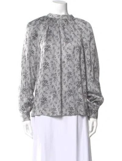 Pre-owned Co Silk Floral Print Blouse In Gray