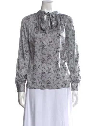 Pre-owned Co Silk Floral Print Blouse In Gray