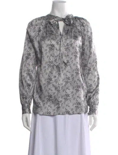 Pre-owned Co Silk Floral Print Blouse In Gray