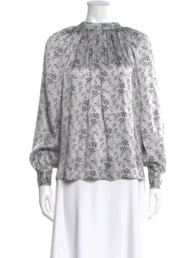 Pre-owned Co Silk Floral Print Blouse In Gray
