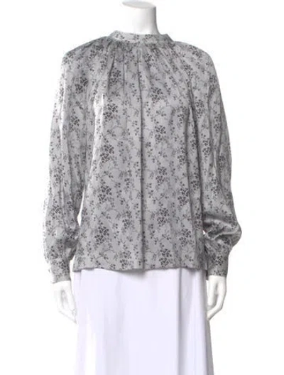 Pre-owned Co Silk Floral Print Blouse In Grey