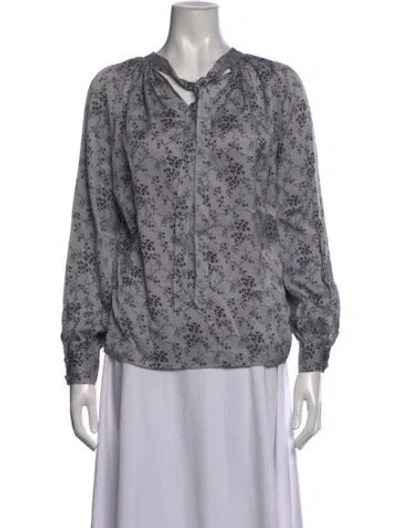 Pre-owned Co Silk Floral Print Blouse In Grey