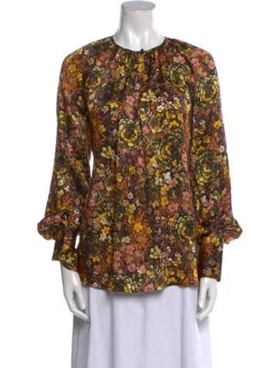 Pre-owned Co Silk Floral Print Blouse In Multi