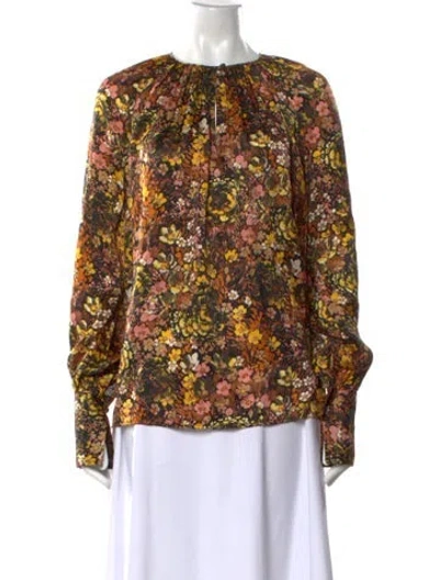 Pre-owned Co Silk Floral Print Blouse In Neutral