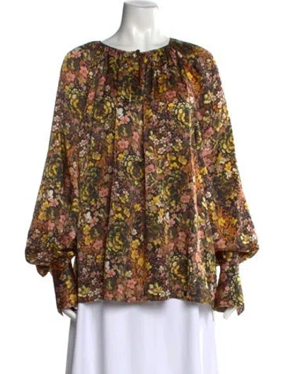 Pre-owned Co Silk Floral Print Blouse In Neutral