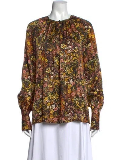 Pre-owned Co Silk Floral Print Blouse In Neutral