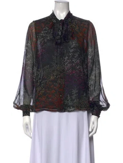 Pre-owned Co Silk Floral Print Blouse W/ Tags In Black
