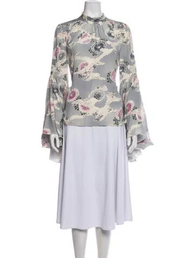 Pre-owned Co Silk Floral Print Top In Blue