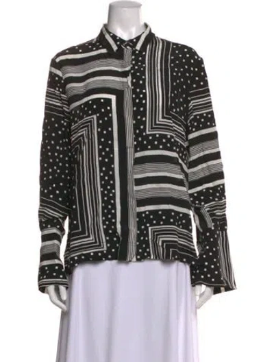 Pre-owned Co Silk Graphic Print Button-up Top In Black