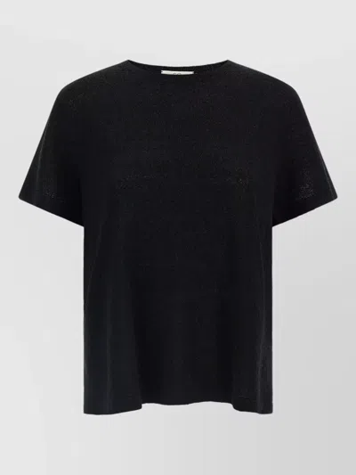 Co Silk Linen Fine-knit Relaxed-fit Short-sleeve T-shirt In Black