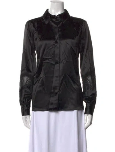 Pre-owned Co Silk Long Sleeve Button-up Top In Black