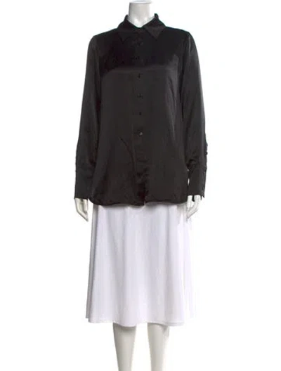 Pre-owned Co Silk Long Sleeve Button-up Top In Black