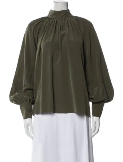 Pre-owned Co Silk Mock Neck Blouse In Green
