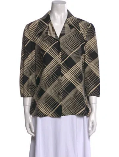 Pre-owned Co Silk Plaid Print Button-up Top In Black