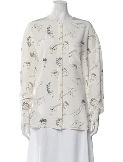 Pre-owned Co Silk Printed Button-up Top In Neutrals