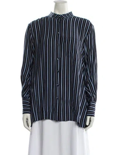 Pre-owned Co Silk Striped Button-up Top In Blue
