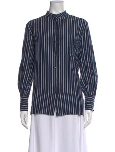 Pre-owned Co Silk Striped Button-up Top In Blue