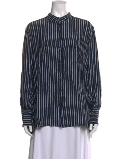 Pre-owned Co Silk Striped Button-up Top In Blue