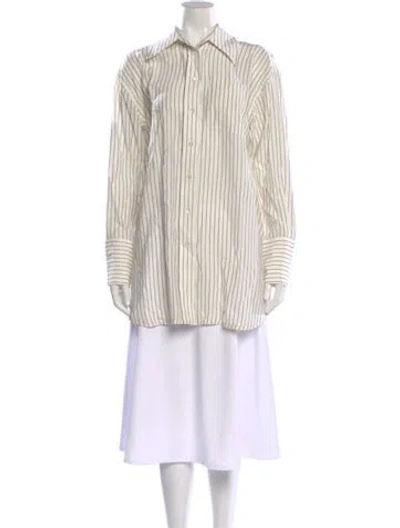 Pre-owned Co Silk Striped Button-up Top In Neutrals