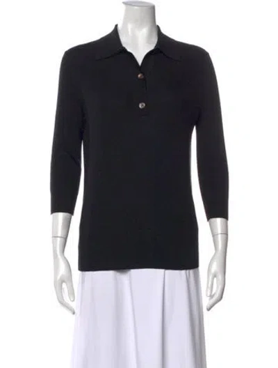 Pre-owned Co Silk Three-quarter Sleeve Polo In Black