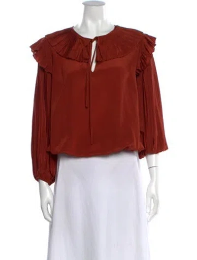 Pre-owned Co Silk Tie Neck Blouse In Orange