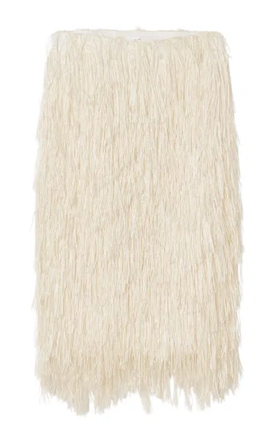 Co Silk-blend Fringed Maxi Skirt In Neutral