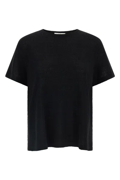Co Silk-linen Knit Top In Black
